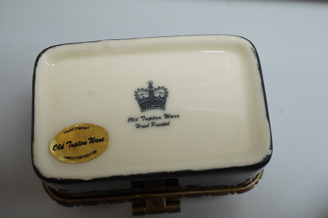 A collection of various shaped china pill boxes, Limoges, Aynsley etc